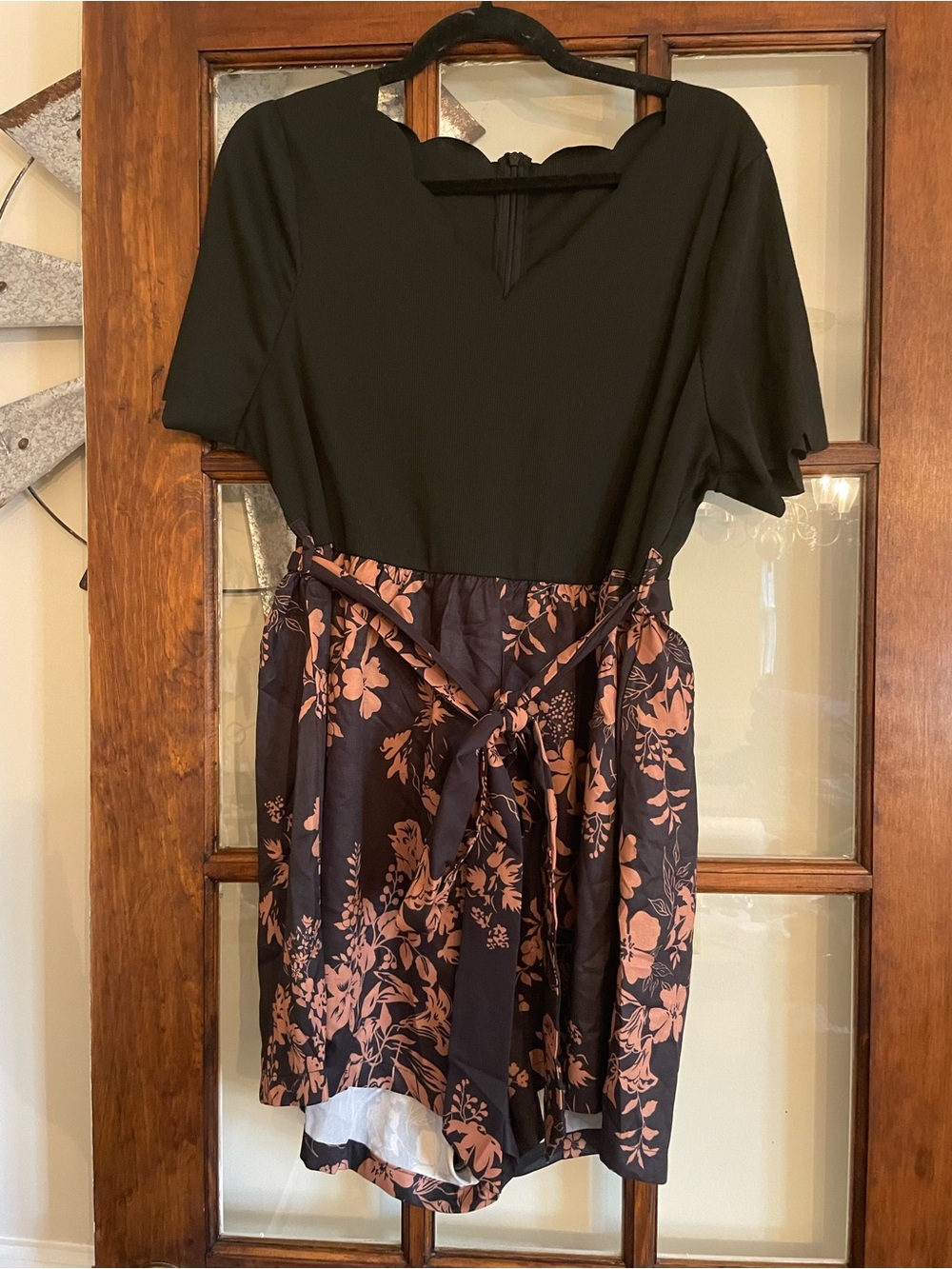 SHEIN Black Top with Rust Floral Romper